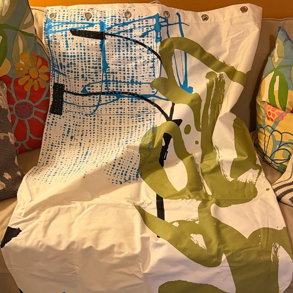 CB2 lined graffiti shower curtain
